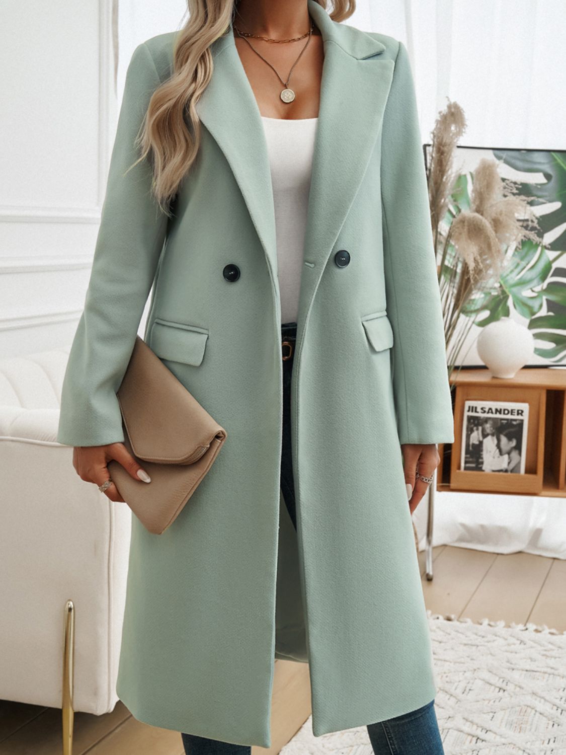 Devine Pocketed Collared Neck Long Sleeve Coat-Angel Casuals