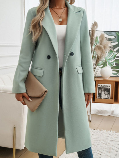 Devine Pocketed Collared Neck Long Sleeve Coat-Angel Casuals