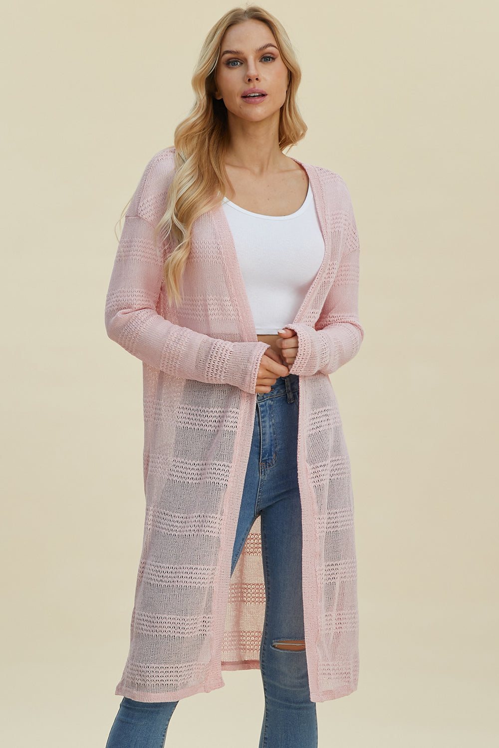 Double Take Full Size Open Front Longline Cardigan-Angel Casuals