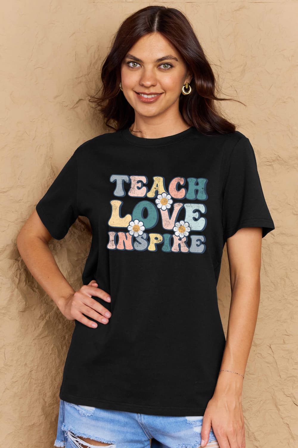 Simply Love Full Size TEACH LOVE INSPIRE Graphic Cotton T-Shirt-Angel Casuals