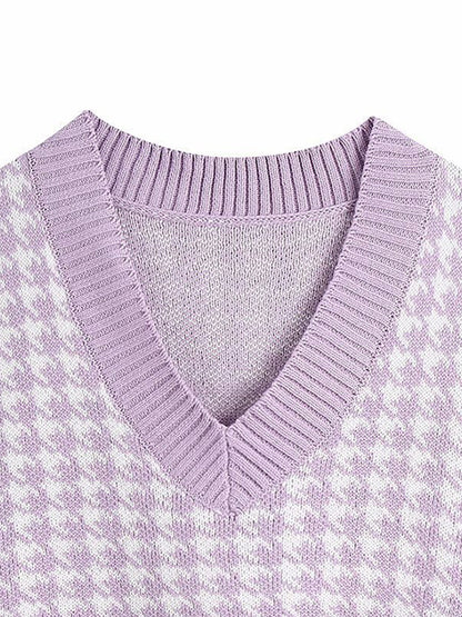 Houndstooth V-Neck Sweater Vest-Angel Casuals
