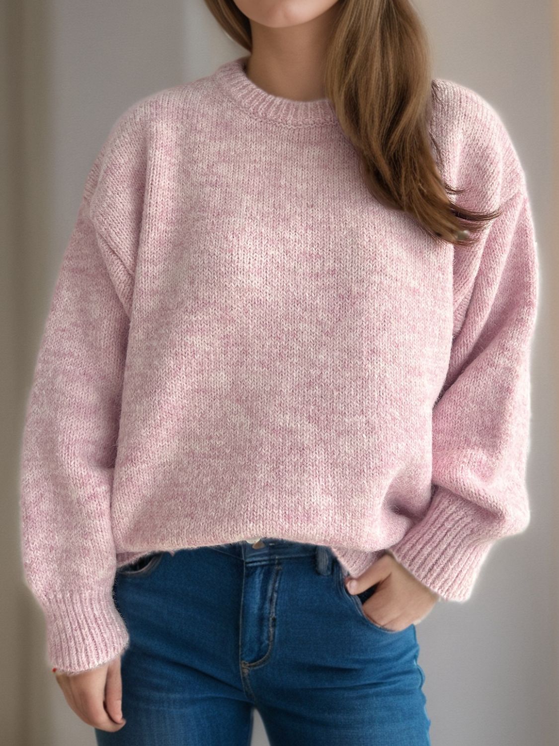 Round Neck Long Sleeve Sweater-Angel Casuals