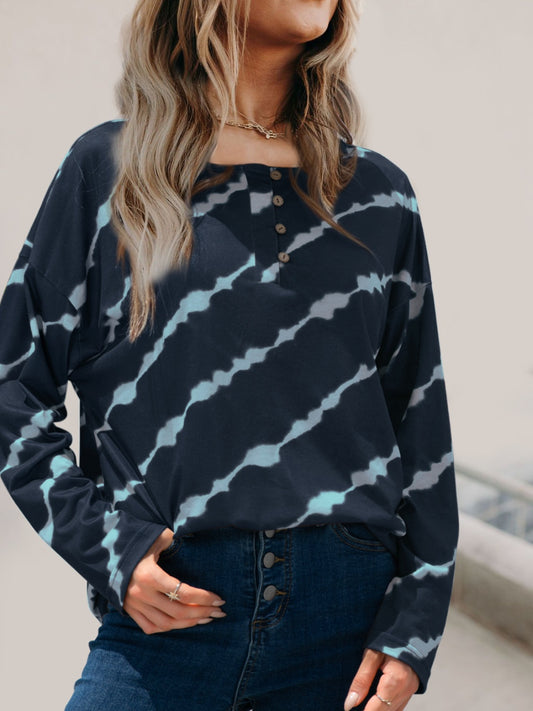 Striped Round Neck Long Sleeve T-Shirt-Angel Casuals
