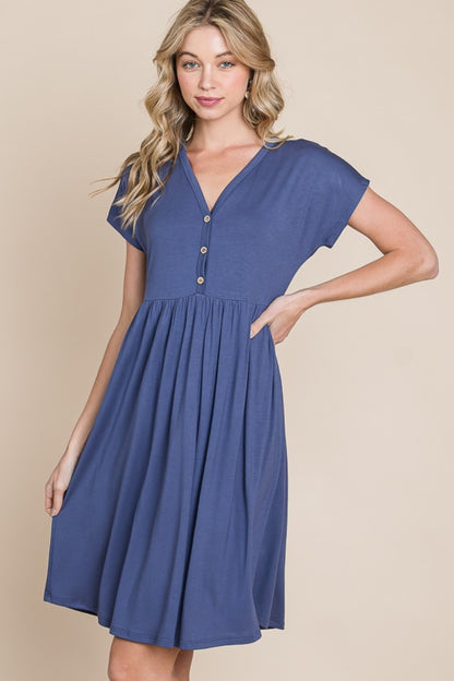 BOMBOM V-Neck Short Sleeve Dress-Angel Casuals