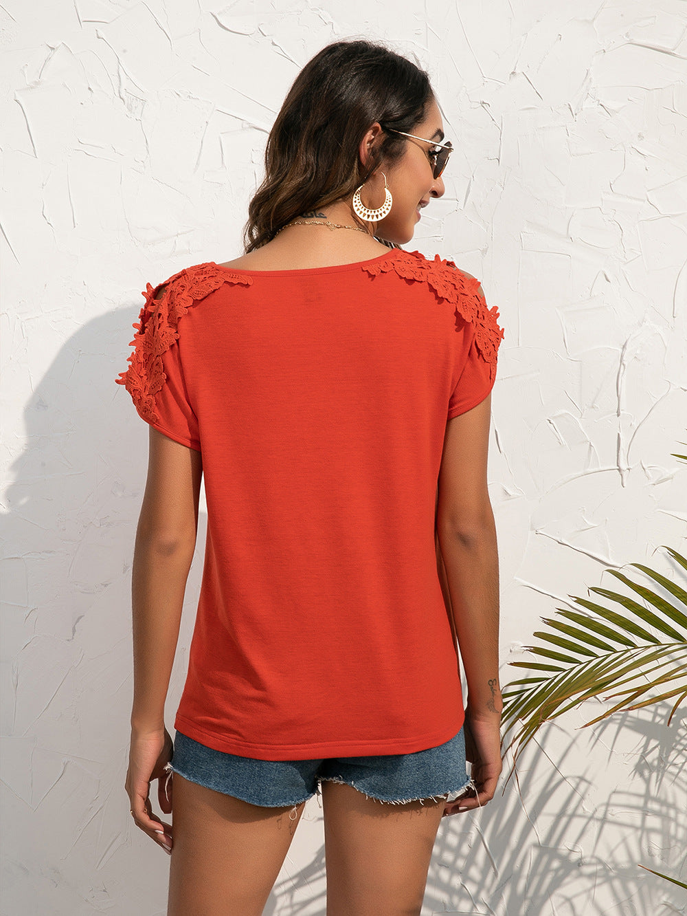 Spliced Lace Cold-Shoulder Blouse-Angel Casuals