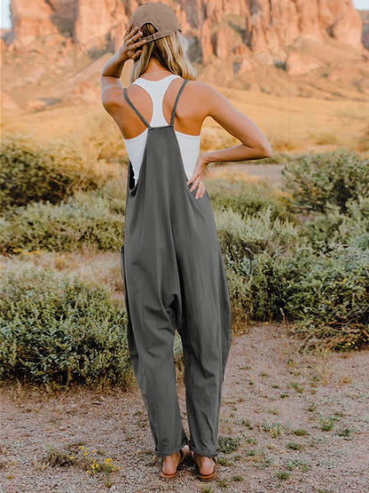 Double Take Full Size Sleeveless V-Neck Pocketed Jumpsuit-Angel Casuals