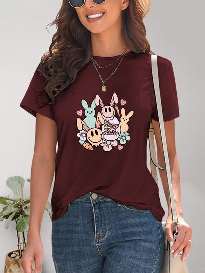 Graphic Round Neck Short Sleeve T-Shirt-Angel Casuals
