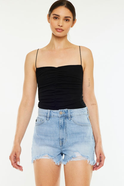 Kancan Raw Hem Distressed High Waist Denim Shorts-Angel Casuals