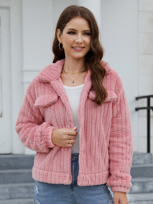 Collared Neck Button Up Jacket-Angel Casuals