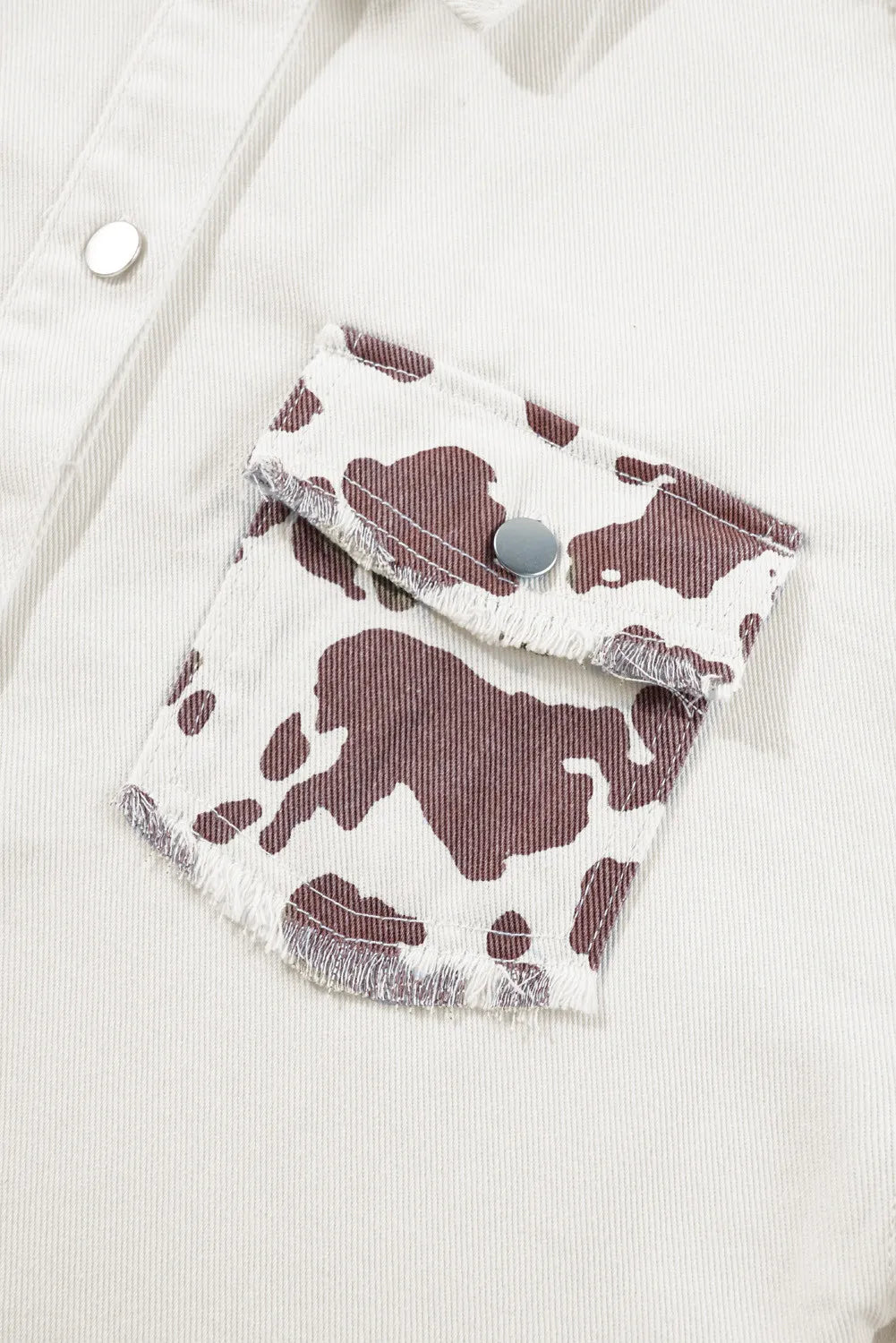 Raw Hem Animal Print Long Sleeve Denim Jacket-Angel Casuals