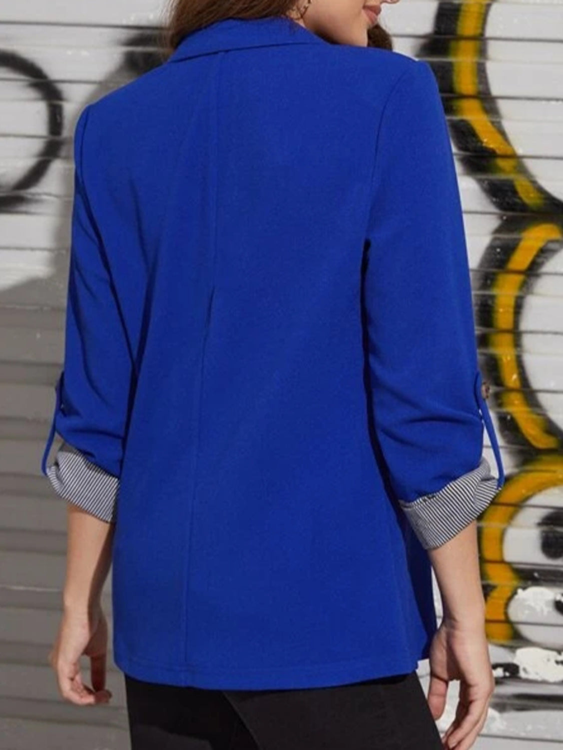 Lapel Collar Roll-Tab Sleeve Blazer-Angel Casuals