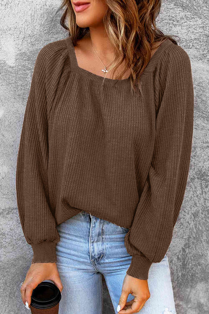 Square Neck Raglan Sleeve T-Shirt-Angel Casuals