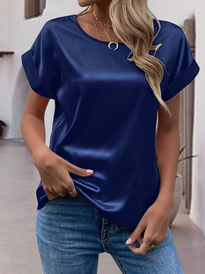 Round Neck Short Sleeve T-Shirt-Angel Casuals
