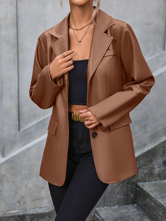 Ivy Lane Pocketed Button Up Collared Neck Blazer-Angel Casuals