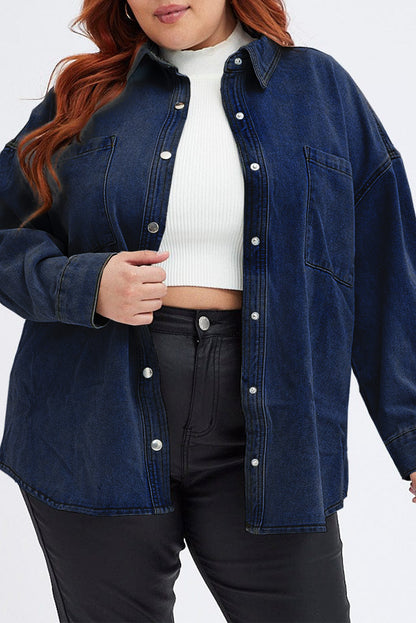 Plus Size Snap Down Pocketed Denim Jacket-Angel Casuals