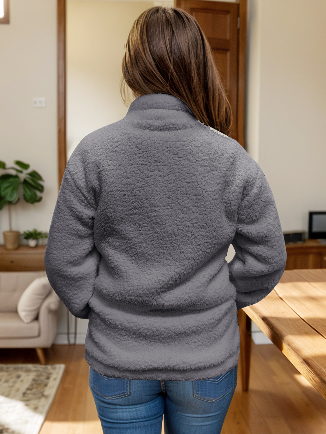 Full Size Turtleneck Zip Up Long Sleeve Sherpa Jacket-Angel Casuals