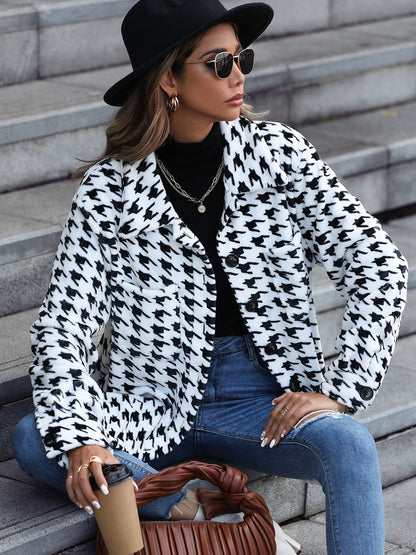 Houndstooth Button Down Jacket-Angel Casuals