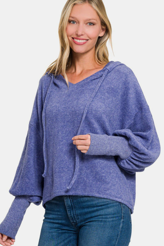 Zenana Brushed Hacci Drop Shoulder Cropped Hoodie-Angel Casuals