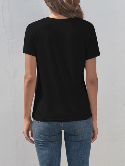 Letter Graphic Round Neck Short Sleeve T-Shirt-Angel Casuals