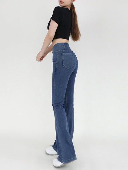 Wide Waistband Bootcut Jeans with Pockets-Angel Casuals