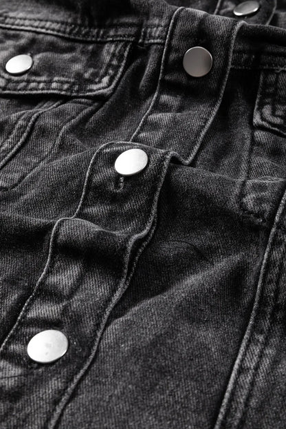 Distressed Drawstring Long Sleeve Hooded Denim Jacket-Angel Casuals