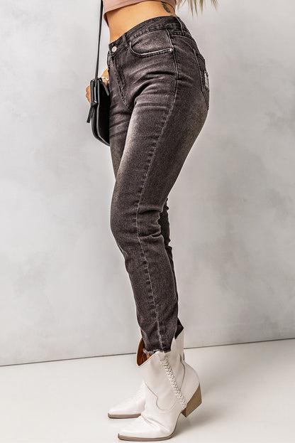 High Waist Raw Hem Skinny Jeans-Angel Casuals