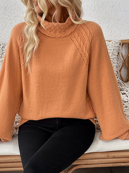 Cable-Knit Turtleneck Long Sleeve Sweater-Angel Casuals