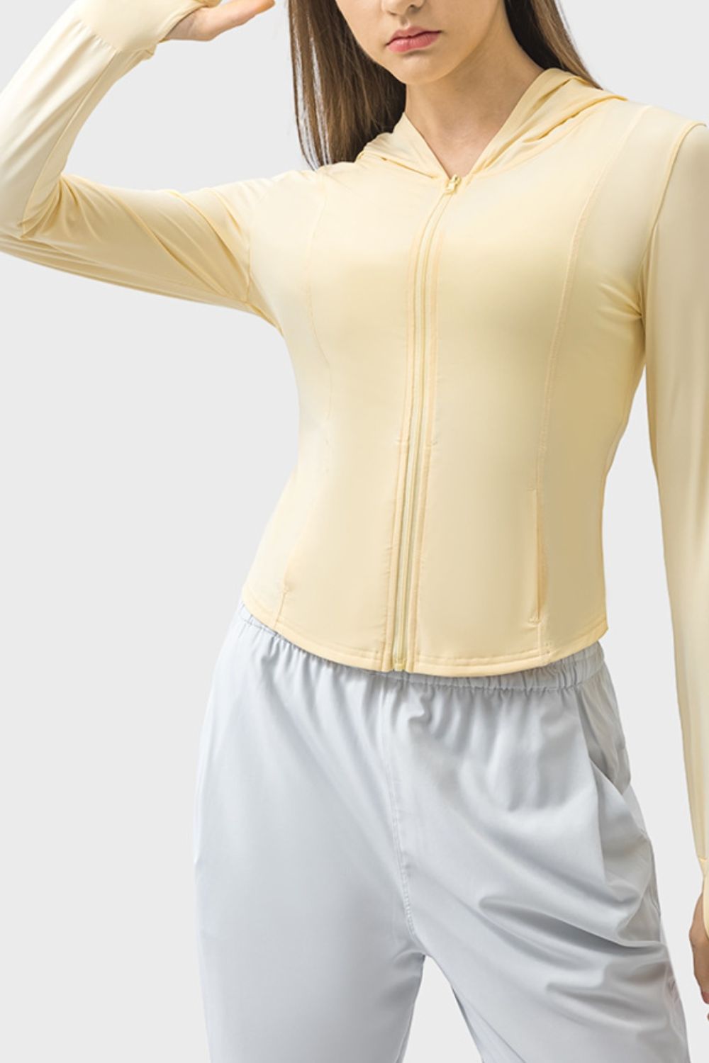 Millennia Pocketed Zip Up Hooded Long Sleeve Active Outerwear-Angel Casuals