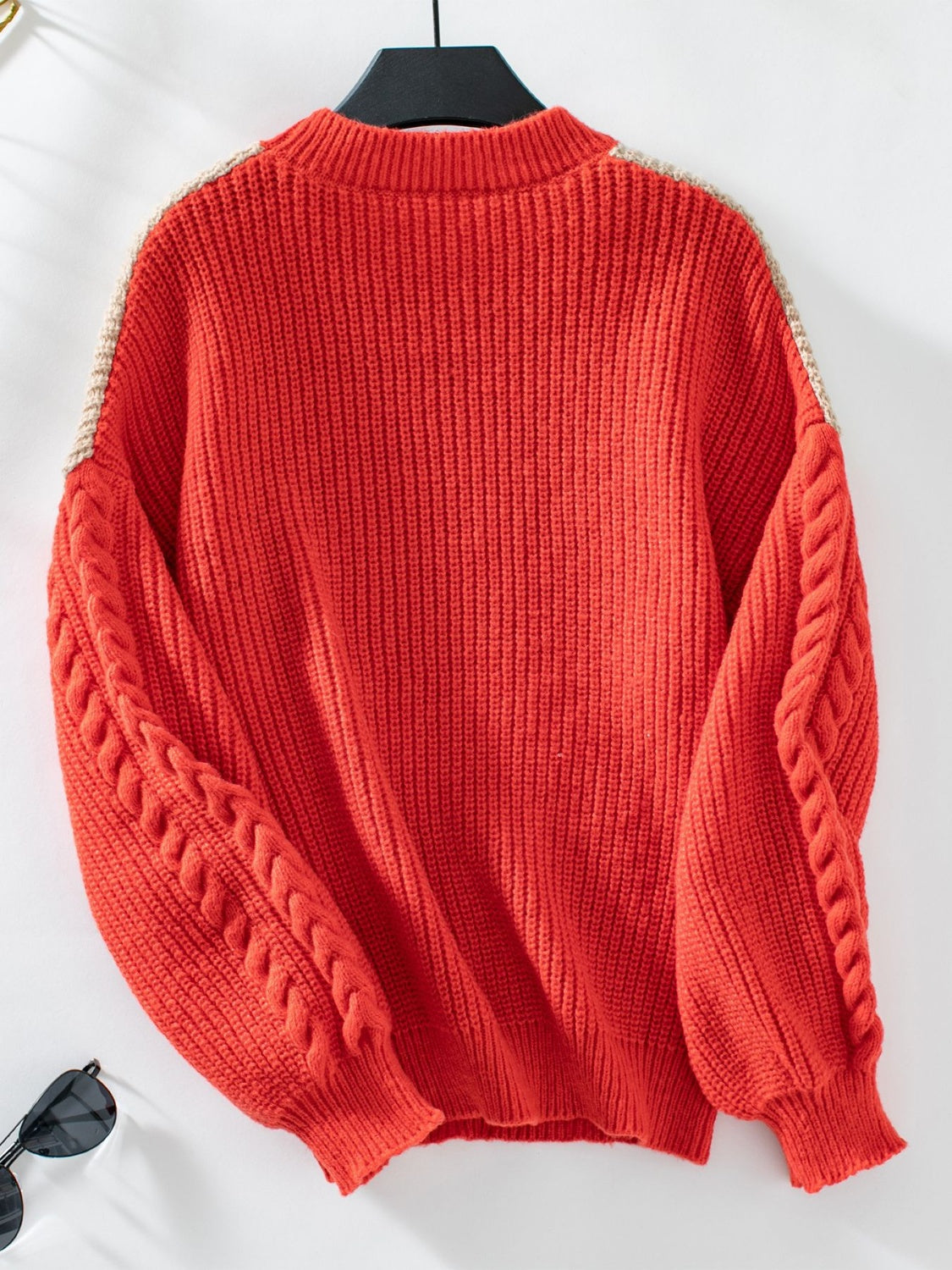 Contrast Round Neck Long Sleeve Sweater-Angel Casuals