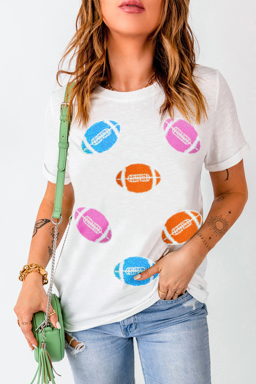 Football Round Neck Short Sleeve T-Shirt-Angel Casuals