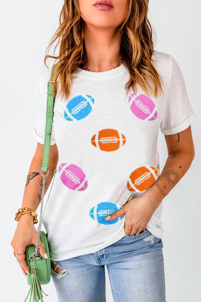 Football Round Neck Short Sleeve T-Shirt-Angel Casuals