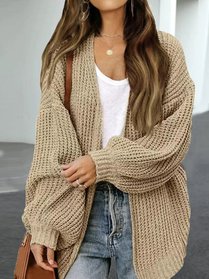 Drop Shoulder Balloon Sleeve Cardigan-Angel Casuals
