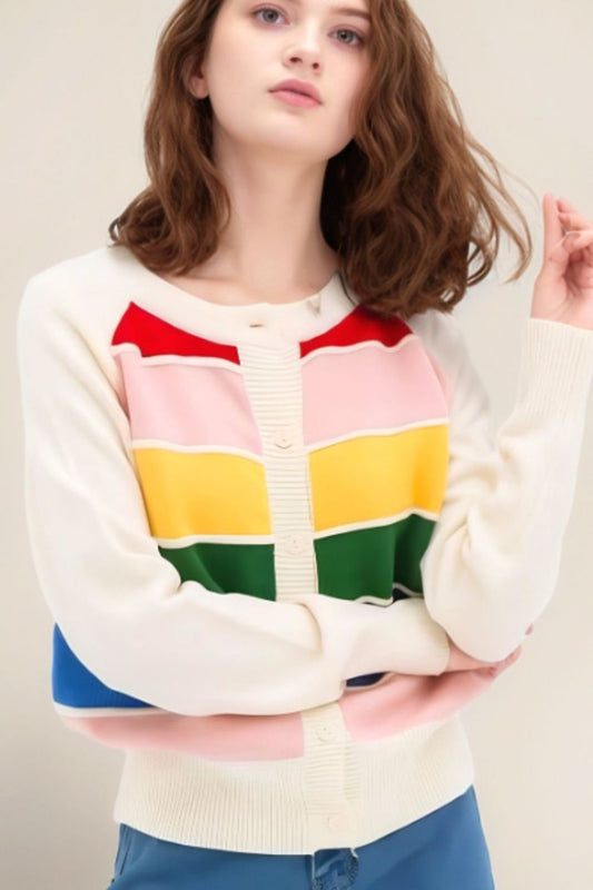 Contrast Button Down Long Sleeve Cardigan-Angel Casuals