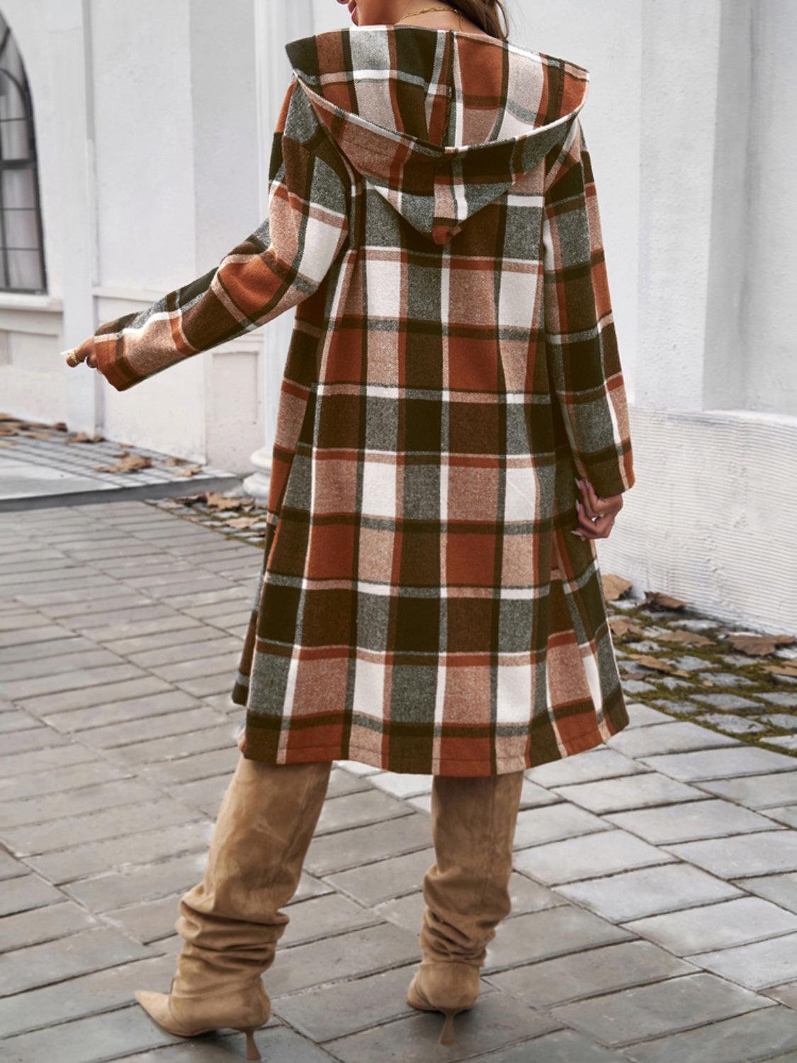 Devine Plaid Long Sleeve Hooded Coat-Angel Casuals