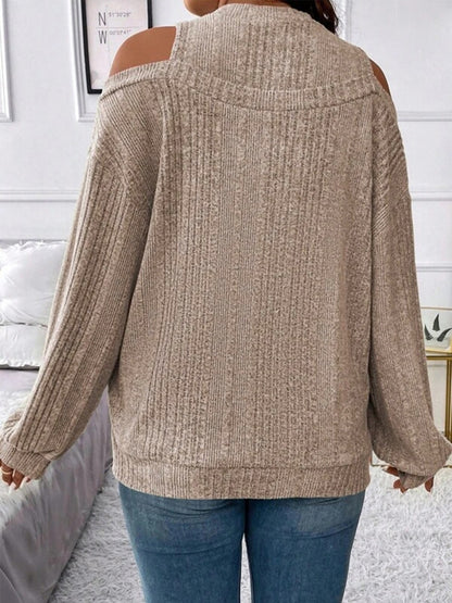 Round Neck Cold Shoulder Sweater-Angel Casuals