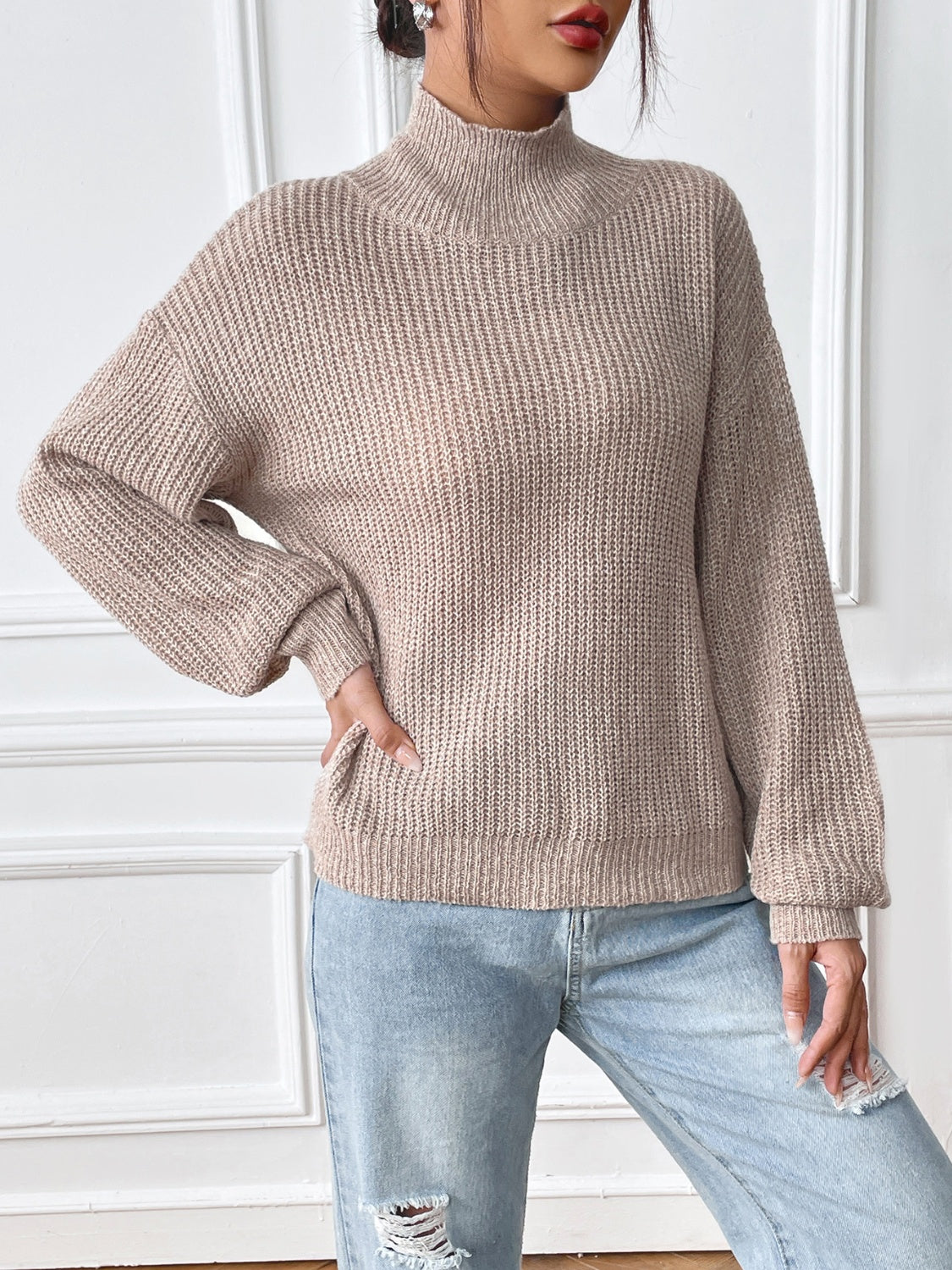 Turtleneck Long Sleeve Sweater-Angel Casuals