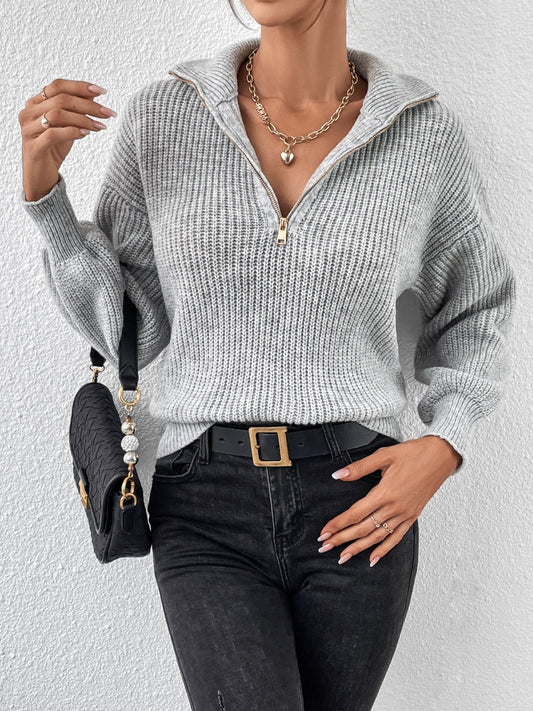 Honey Half Zip Dropped Shoulder Sweater-Angel Casuals