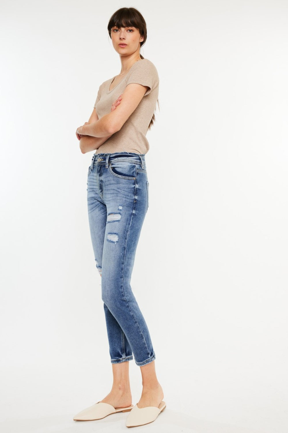 Kancan High Rise Distressed Mom Jeans-Angel Casuals