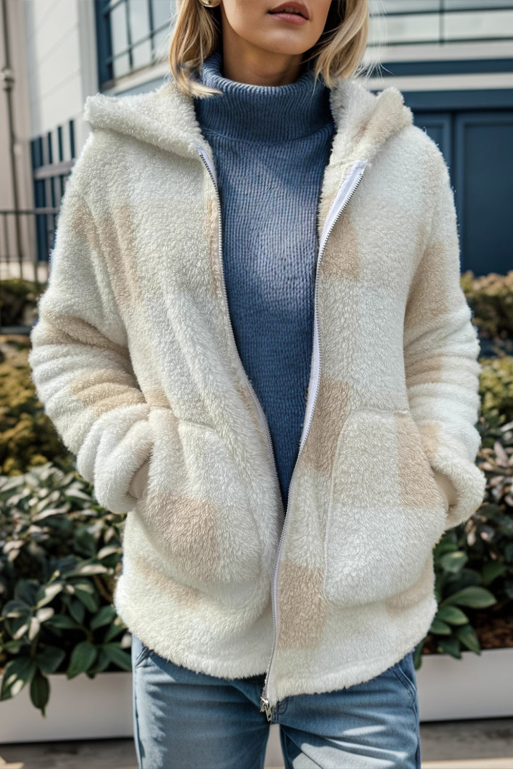 Double Take Full Size Plaid Long Sleeve Hooded Coat-Angel Casuals