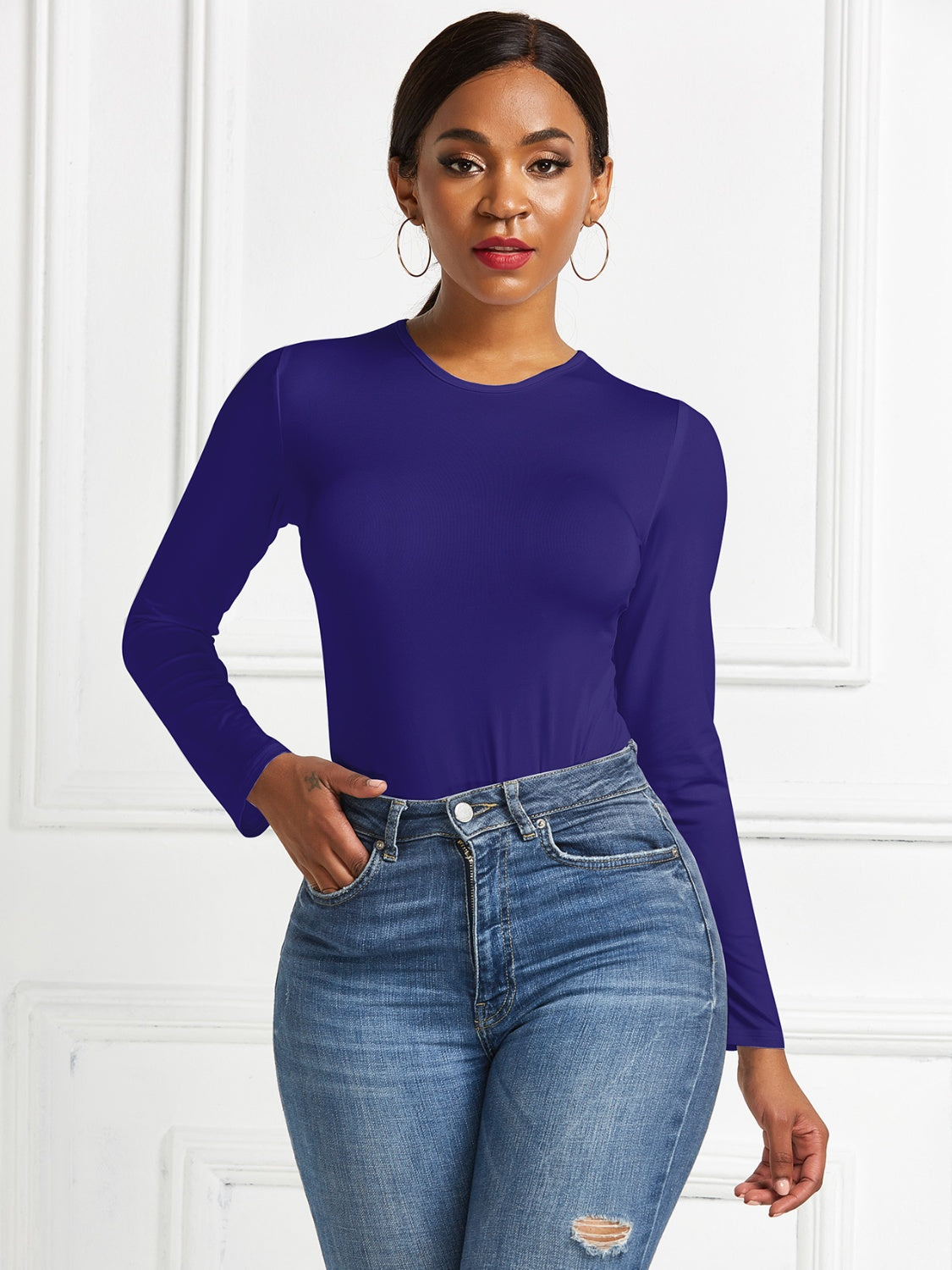 Round Neck Long Sleeve Bodysuit-Angel Casuals