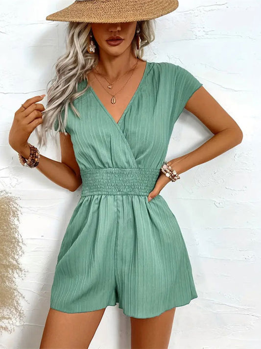 Tied Surplice Short Sleeve Romper-Angel Casuals