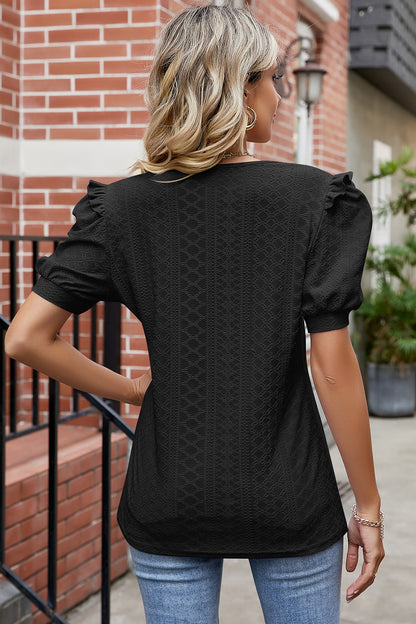 Eyelet Ruffled Round Neck T-Shirt-Angel Casuals