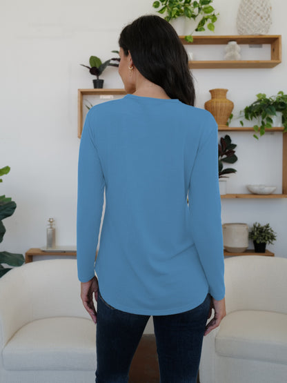 FAM-FAM Round Neck Long Sleeve T-Shirt-Angel Casuals