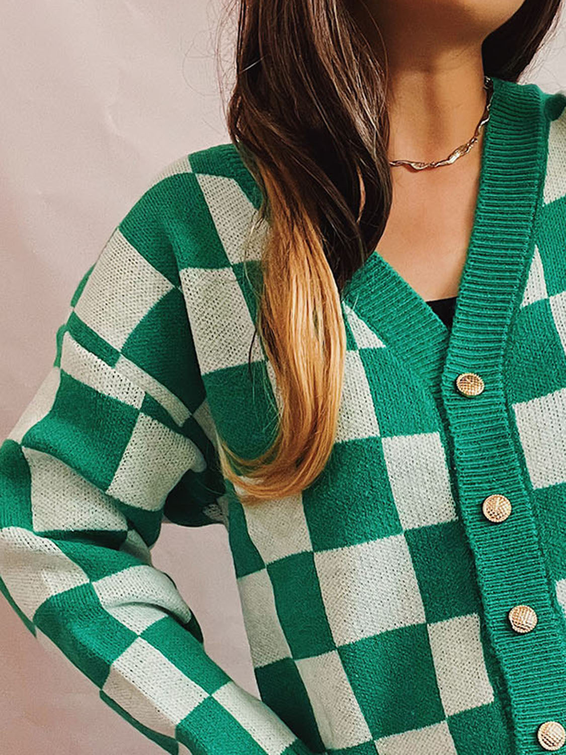 Checkered Open Front Button Up Cardigan-Angel Casuals
