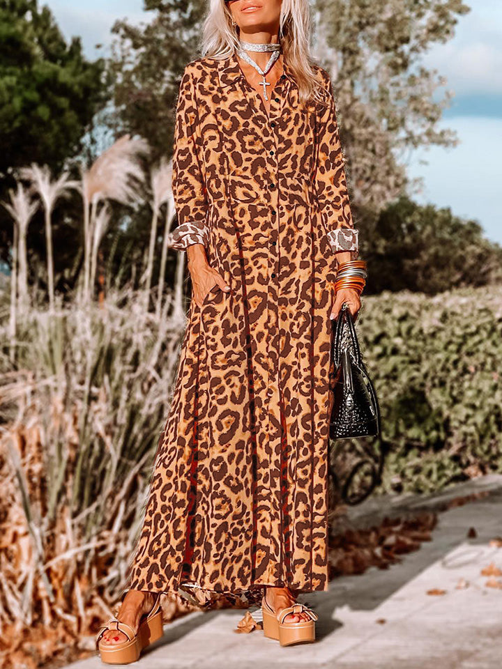 Leopard Buttoned Maxi Dress-Angel Casuals