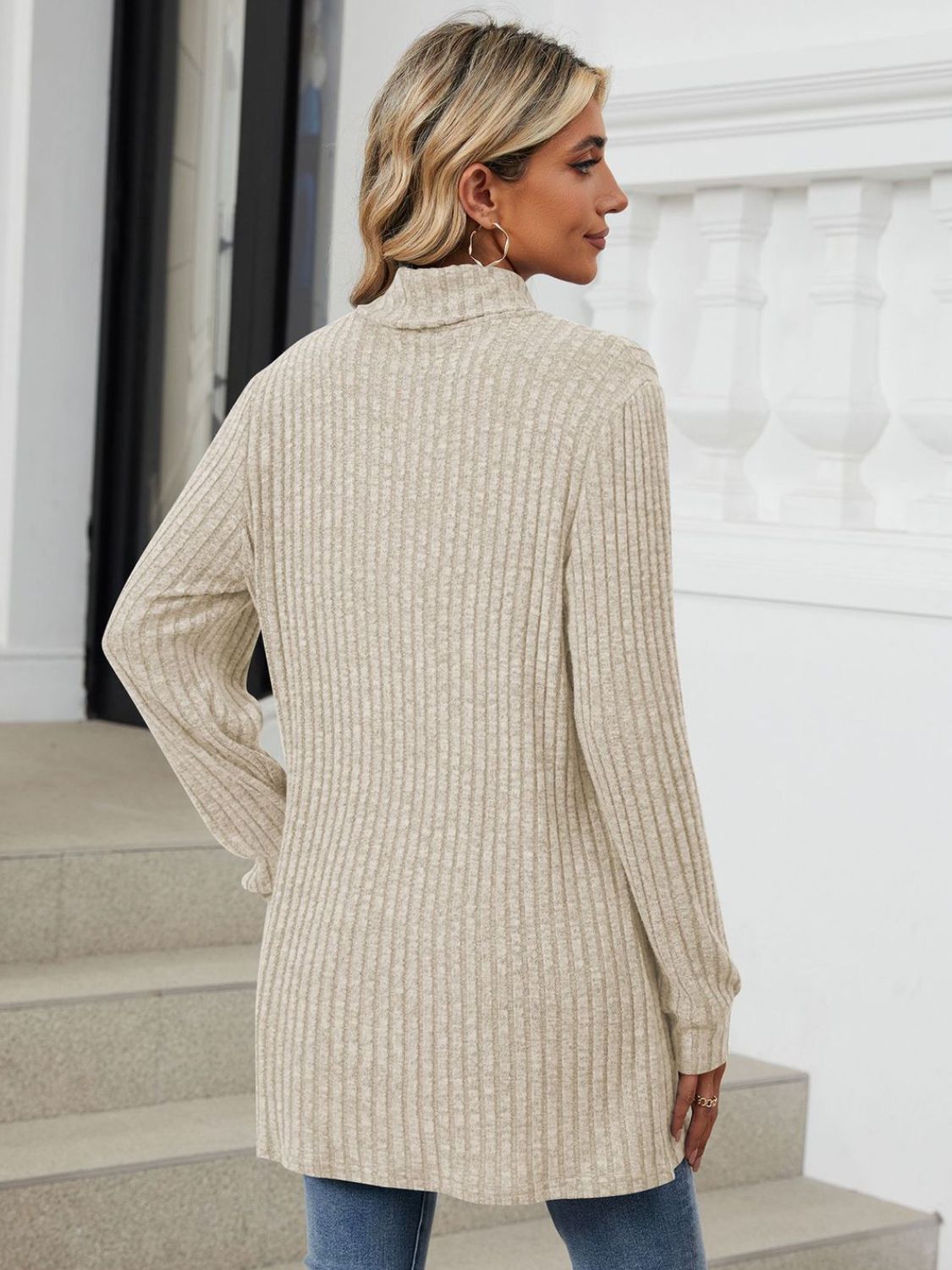 Ribbed Mock Neck Long Sleeve T-Shirt-Angel Casuals