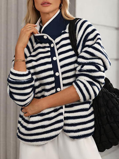 Pocketed Half Snap Sherpa Jacket-Angel Casuals