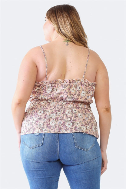 Zenobia Plus Size Frill Floral Square Neck Cami-Angel Casuals