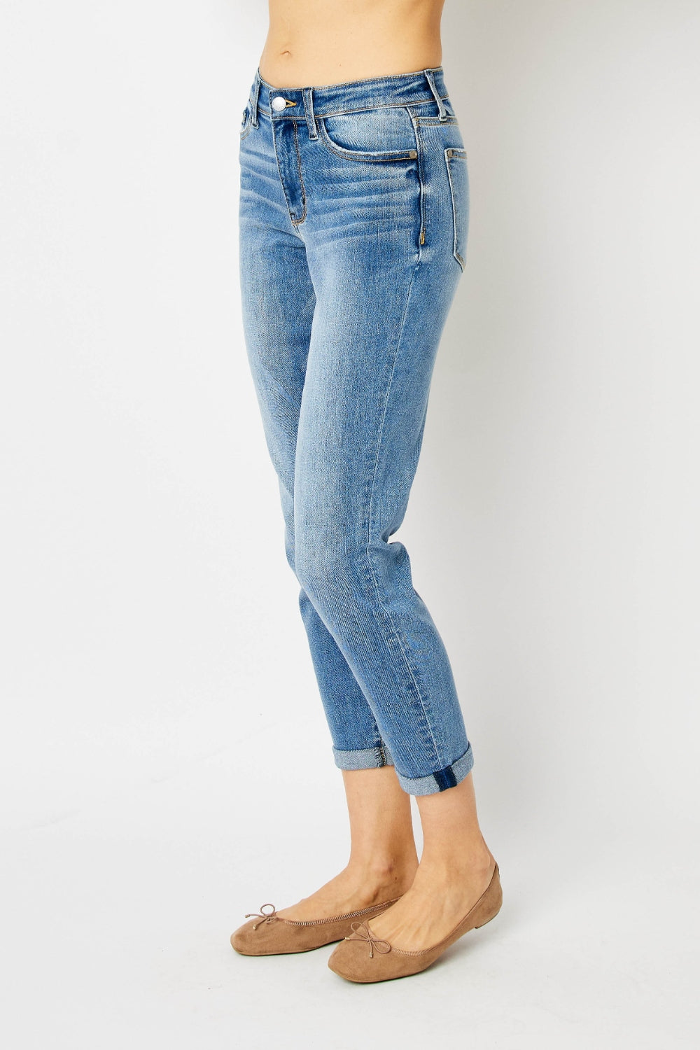 Judy Blue Full Size Cuffed Hem Slim Jeans-Angel Casuals