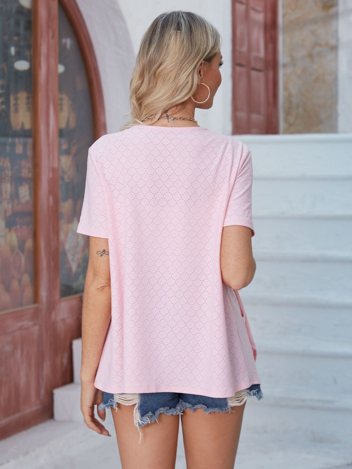 Eyelet Open Front Short Sleeve Cover Up-Angel Casuals
